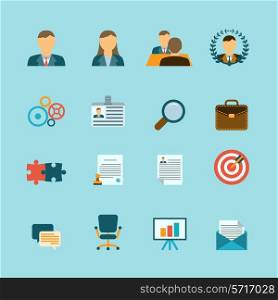 Organization human resources efficiency management and personnel selection recruitment strategy flat icons collection abstract isolated vector illustration