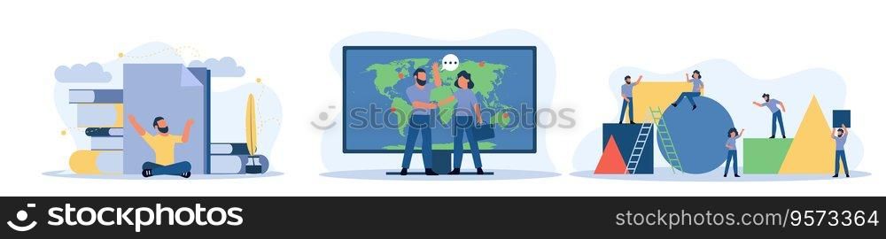 Organization partnership character with man and woman. Business person vector illustration concept background. Teamwork building and connect basic trust