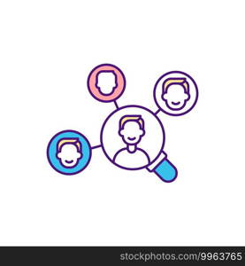 Organization workforce making up RGB color icon. Human resources. Target talent management. Manpower, labor, personnel. Reviewing and evaluating workforce action plan. Isolated vector illustration. Organization workforce making up RGB color icon