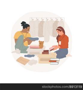 Organize donation isolated cartoon vector illustration. Group of people packaging a charity box with used books, toys, clothes, volunteers doing donation, personal growth vector cartoon.. Organize donation isolated cartoon vector illustration.