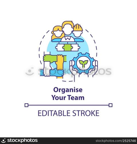 Organize your team concept icon. Moving to energy strategy abstract idea thin line illustration. Assigning responsibility. Isolated outline drawing. Editable stroke. Arial, Myriad Pro-Bold fonts used. Organize your team concept icon