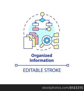Organized information concept icon. Search engine optimization principle abstract idea thin line illustration. Isolated outline drawing. Editable stroke. Arial, Myriad Pro-Bold fonts used. Organized information concept icon