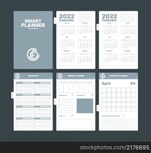Organizer pages. Business planner creative scrapbook pages templates date tracker month reminder goals vector organizer or notebook set. Illustration planner organizer, business calendar and week. Organizer pages. Business planner creative scrapbook pages templates date tracker month reminder goals notes garish vector organizer or notebook pictures set