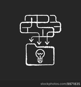 Organizing information chalk white icons set on black background. Creative way for solving problems. Creative thinking and solutions. High reasoning skill. Isolated vector chalkboard illustration. Organizing information chalk white icons set on black background