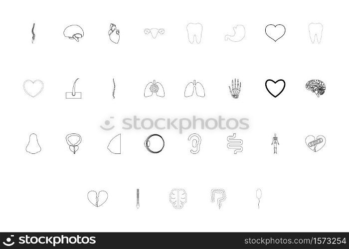 Organs human black color set outline style vector illustration. Organs human black color set outline style image