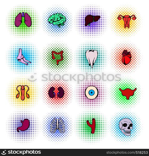 Organs Icons Set in pop art style isolated on white background. Organs Icons Set