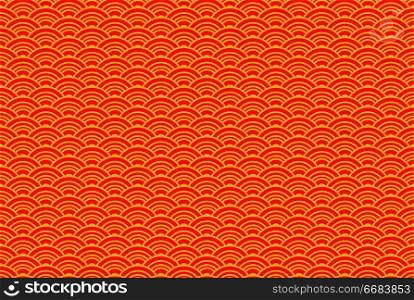 Oriental ancient seigaiha seamless pattern. Vintage background with waves of red and gold color. Symbol of good luck and prosperity. Suitable for origami and wishes for happiness. Vector. Oriental seigaiha seamless pattern. Vector Vintage background