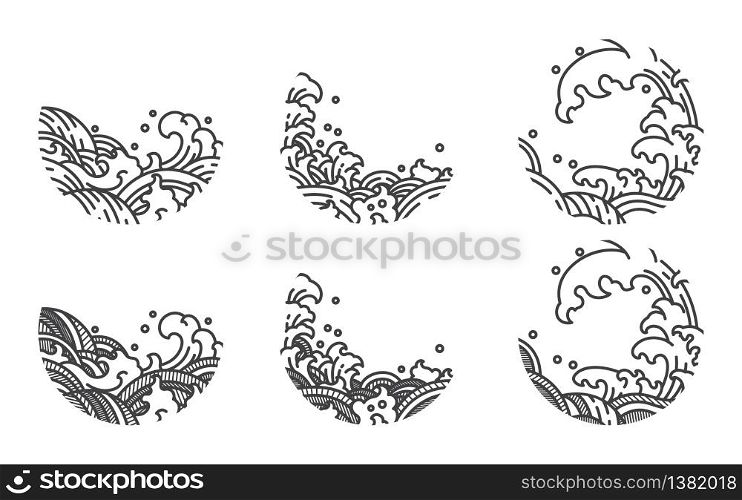 Oriental and tradition line stroke water wave shape. And shade with stripe line. Japanese, Thai, Chinese style. Decorative abstract arts design.