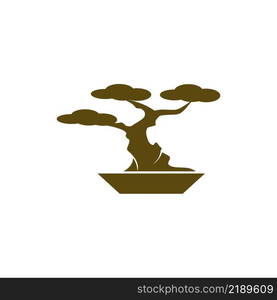 Oriental Bonsai Art, Japanese Mini Small Plant Tree on Pot Silhouette logo design vector