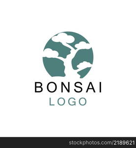 Oriental Bonsai Art, Japanese Mini Small Plant Tree on Pot Silhouette logo design vector