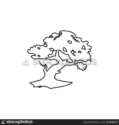 Oriental Bonsai Art, Japanese Mini Small Plant Tree on Pot Silhouette logo design vector