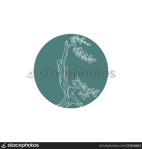 Oriental Bonsai Art, Japanese Mini Small Plant Tree on Pot Silhouette logo design vector