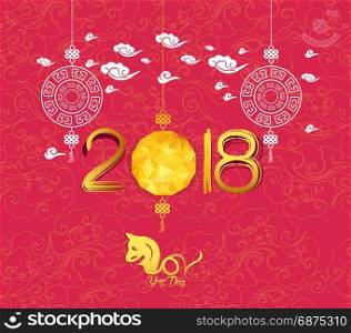 Oriental Chinese New Year 2018 lantern background. Year of the dog