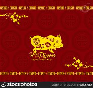 Oriental Chinese New Year background with blossom. Year of the rat