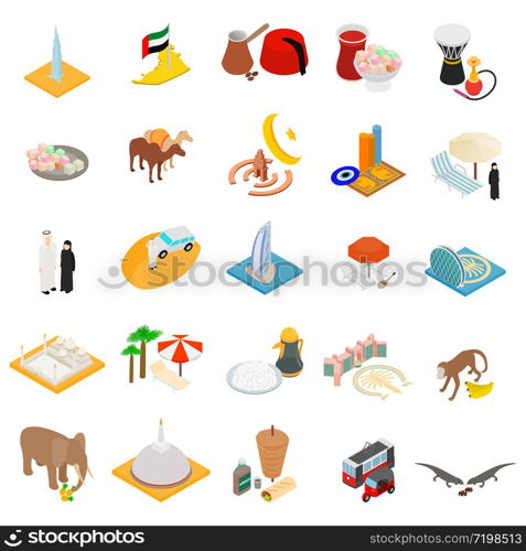 Oriental country icons set. Isometric set of 25 oriental country vector icons for web isolated on white background. Oriental country icons set, isometric style