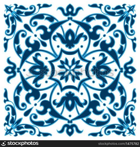 Oriental decorative element. Zentangle mandala blue and white. Vector illustration.. Oriental decorative element. Zentangle mandala blue and white