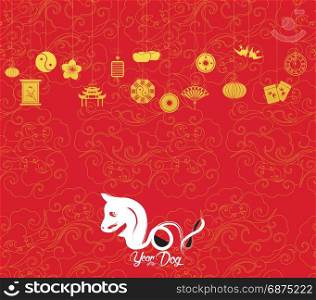 Oriental Happy Chinese New Year 2018. Year of Rooster Design. Year of the dog