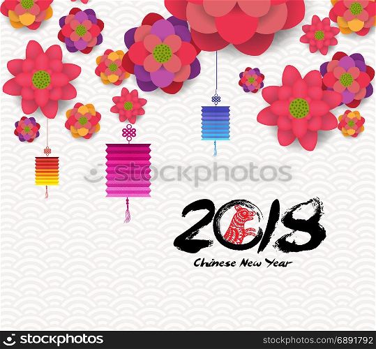 Oriental Happy Chinese New Year Blooming Flowers Design. Year of the dog