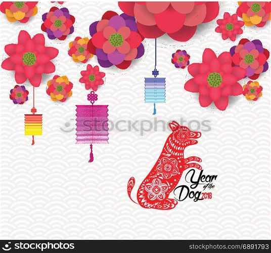 Oriental Happy Chinese New Year Blooming Flowers Design. Year of the dog
