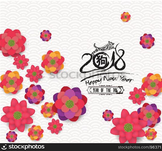 Oriental happy chinese new year blooming flowers design. Year of the dog