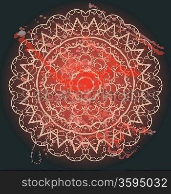 Oriental mandala motif round lase pattern on the black background, like snowflake or mehndi paint in light color with watercolor element on backdrop. What is karma?