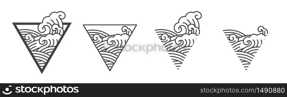 Oriental ocean wave line art illustration in triangle shape.Abstract. - Vector