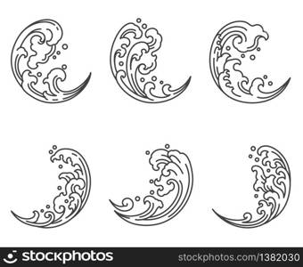 Oriental river wave in half-moon or crescent moon shape line stroke.