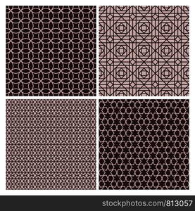 Oriental rose and brown color linear decorative patterns collection. Vector illustration. Oriental rose and brown decorative patterns