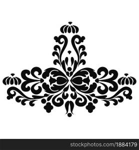 Oriental royal pattern with floral elements and arabesque. Traditional damask ornament. Black, white. For stencil, marquetry, laser cutting, tattoo and walls.. Oriental royal pattern with floral elements