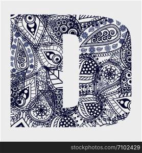 Oriental style alphabet. Letter D with floral ornament. Vector. Oriental style alphabet