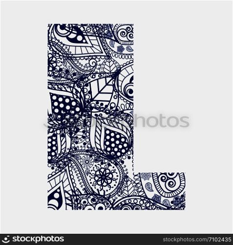 Oriental style alphabet. Letter L with floral ornament. Vector. Oriental style alphabet