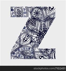 Oriental style alphabet. Letter Z with floral ornament. Vector. Oriental style alphabet