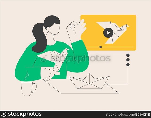 Origami abstract concept vector illustration. Art of paper folding, mental practice, fine motor skills development, useful pastime in social isolation, how to video tutorial abstract metaphor.. Origami abstract concept vector illustration.