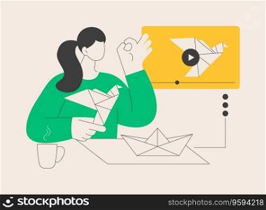 Origami abstract concept vector illustration. Art of paper folding, mental practice, fine motor skills development, useful pastime in social isolation, how to video tutorial abstract metaphor.. Origami abstract concept vector illustration.