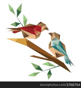 Origami birds sitting on branch