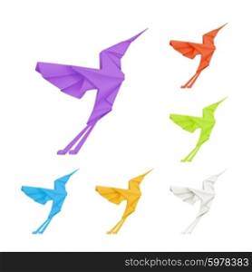 Origami hummingbirds, vector set