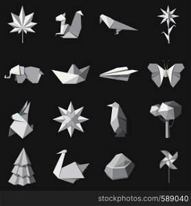 Origami icons set. Cartoon illustration of 16 origami vector icons for web. Origami icons set, cartoon style