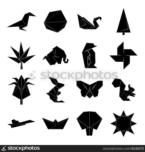 Origami icons set. Simple illustration of 16 origami vector icons for web. Origami icons set, simple style