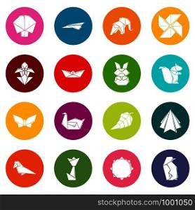 Origami icons set vector colorful circles isolated on white background . Origami icons set colorful circles vector