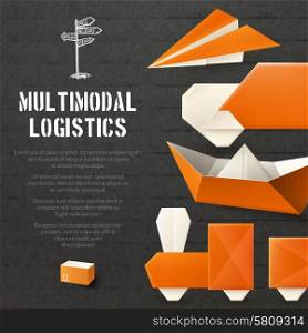 Origami logistic freight and transportation background with paper transport vector illustration. Origami Logistic Background