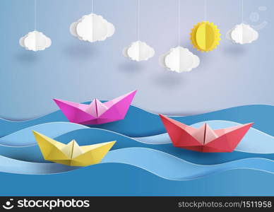 origami made colorful paper sailing boat