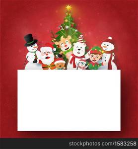 Origami Paper art of Postcard Santa Claus and friends with copy space