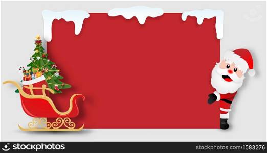 Origami paper art of Santa Claus with Sleigh, Copy space blank background, Merry Christmas and Happy New Year