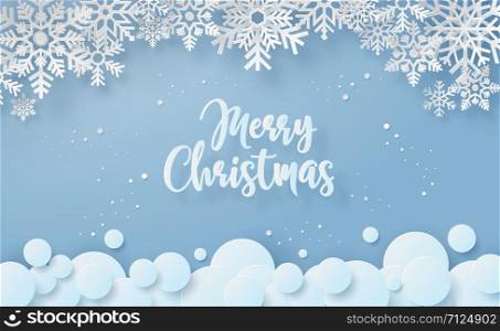 Origami paper art of Snowflake in winter season with text Merry Christmas, Merry Christmas and Happy New Year