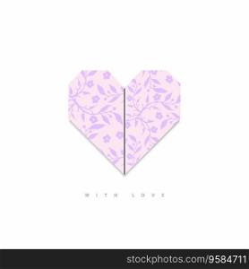 Origami paper floral heart, lilac and pink, paper crafting, floral pattern background, blooming, bursting