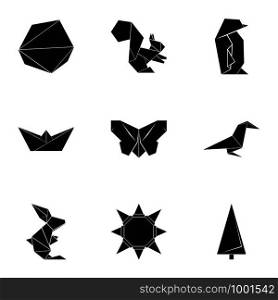 Origami paper icons set. Simple set of 9 origami paper vector icons for web isolated on white background. Origami paper icons set, simple style