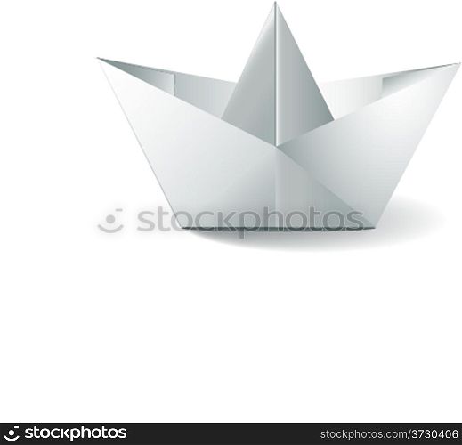 Origami paper ship isolated on white background.