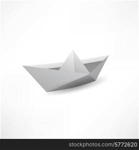 Origami paper ship isolated on white background.