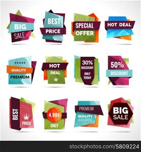 Origami sale hot price paper labels set isolated vector illustration. Origami Sale Labels