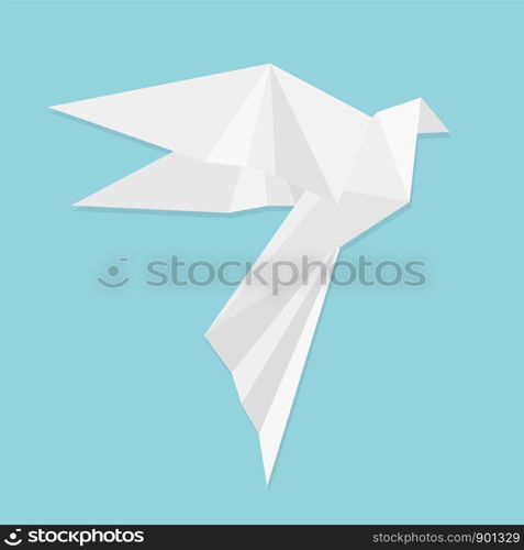 Origami white bird dove crane isolated on white, stock vector illustration